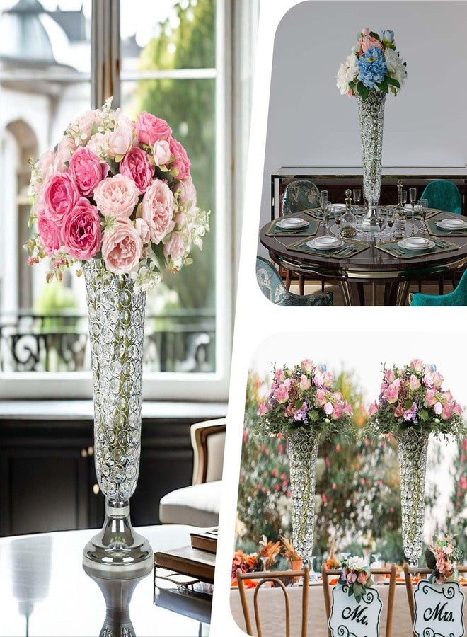 Kehail 2-Pack 18.5" Tall Silver Vases, Elegant Crystal Trumpet Vase, Gorgeous Centerpiece Flower Stand | Artificial Flower Arrangement for Weddings, Anniversaries | Home & Party Decor Display - Image 4